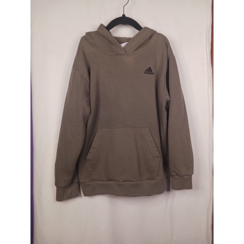 Adidas Hoodie Boys Gray Pullover Fleece Logo Kangaroo Pocket Sz. 7